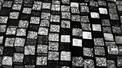  a black and white photo of a pattern of squares and rectangles that appear to be made of squares and rectangles.