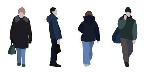 Vector flat city infographics. Flat graphic image of a people in winter clothes