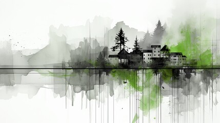 An impressionist watercolor illustration depicting signs of spring in a minimalist cityscape - obrazy, fototapety, plakaty