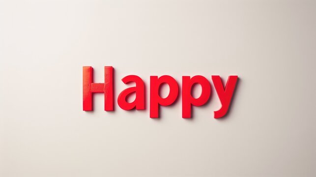 Bold Red Inscription of ‘Happy’ on a Minimalist White Background