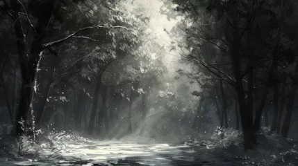Fotobehang Faded Epic Fantasy: Gray Forests, White Lights, Black Shadows © TimelessTales