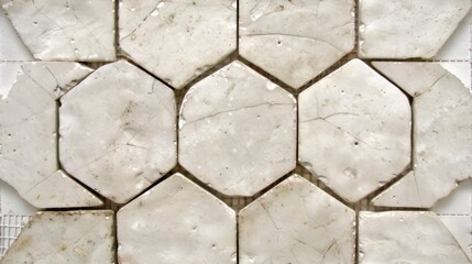  a close up of a white marble tile with a pattern of hexagonal tiles in the middle of it.