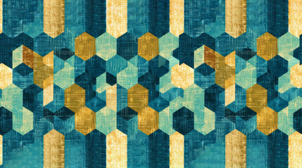  a blue, yellow, and green pattern with hexagonal shapes on the bottom of the pattern is a hexagonal hexagonal pattern on the top of the hexagonal hexagonal hexagonal pattern.