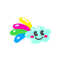Cloud with rainbow doodle in isolated background