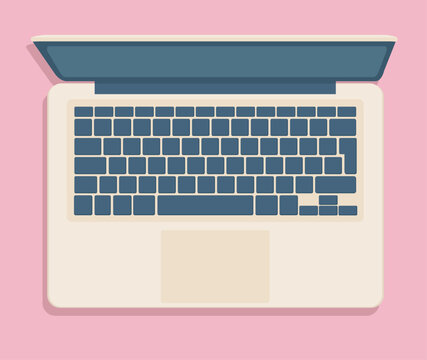 top view laptop over pink background flat style