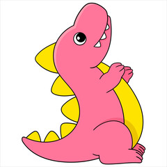 fat pink dinosaur looking up