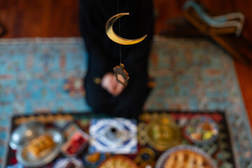 Ramadan Iftar Table.Traditional Foods of Turkish People Ramadan Feast Celebrations, Eid al-Fitr Concept Üsküdar Istanbul, Turkiye (Turkey) - obrazy, fototapety, plakaty