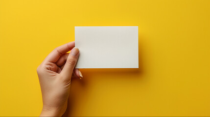 Blank business card handheld yellow background