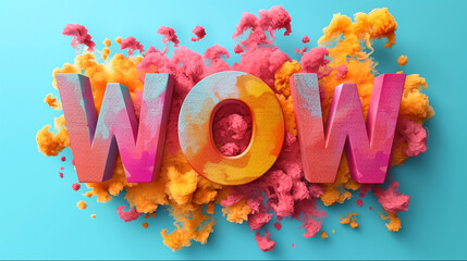 Bright graphic explosion with wow lettering - obrazy, fototapety, plakaty