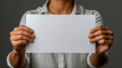 Man holding blank white paper in studio
