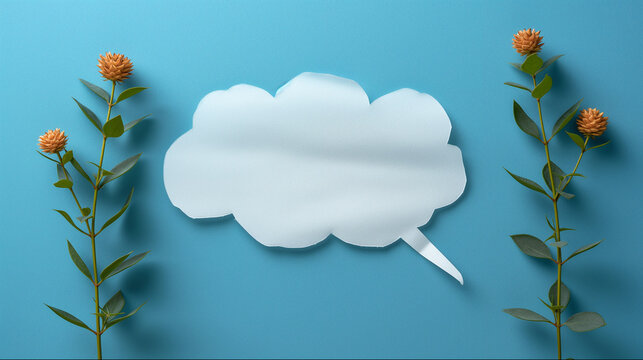 Minimalist graphic cloud dialogue concept with flowers