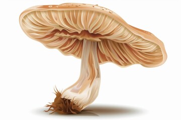 A close-up of a vector illustration of a mushroom with a twisted stem and a bell-shaped cap, depicted on a white background.  - obrazy, fototapety, plakaty