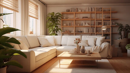 Fototapeta na wymiar cozy modern living room with indoor plants