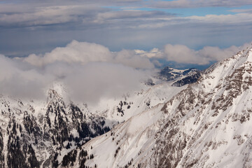 Fototapeta na wymiar Mountain landscape of the Bavarian Alps in Oberstdorf. View from Nebelhorn Peak