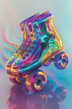 A pair of vintage, retro roller skates. Illustration