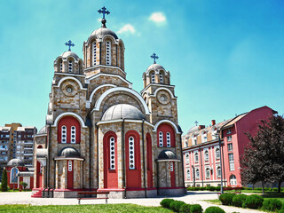 Orthodox Church in Serbia surrounded by buildings