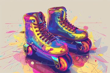Fototapeta premium A pair of vintage, retro roller skates. Illustration
