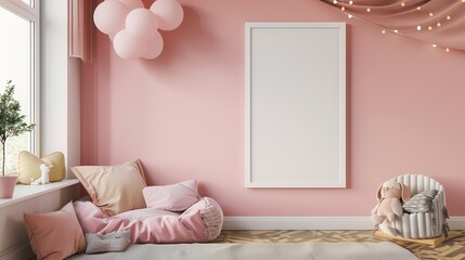 Mock-up Poster Frame in Stylish Children's Room Interior