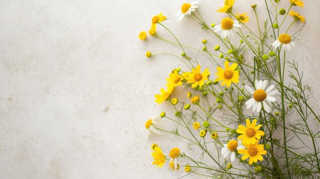 Beautiful yellow chamomile flower bunch isolated copy space background. AI generated image