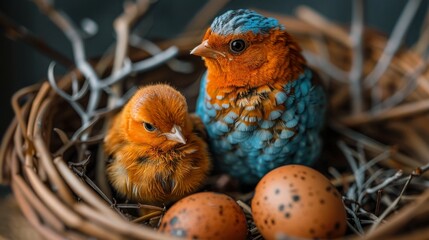 a bird next to a baby bird