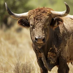 Papier Peint photo autocollant Parc national du Cap Le Grand, Australie occidentale a bull with horns standing in a field