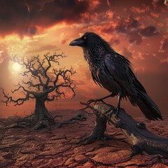 Fototapeta premium a crow sitting on a tree branch