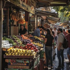 Fototapeta na wymiar a group of people standing in a market