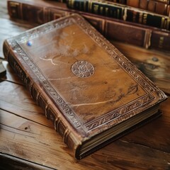 a leather book on a table