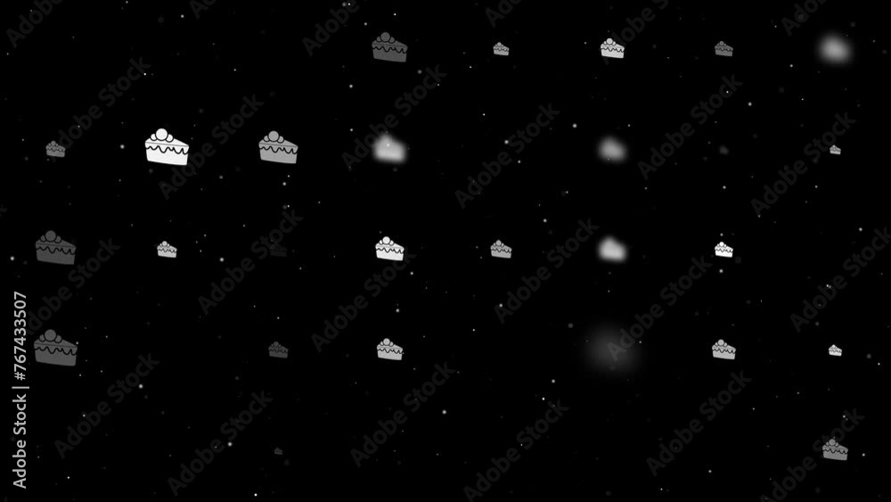 Poster template animation of evenly spaced piece of cake symbols of different sizes and opacity. animation 
