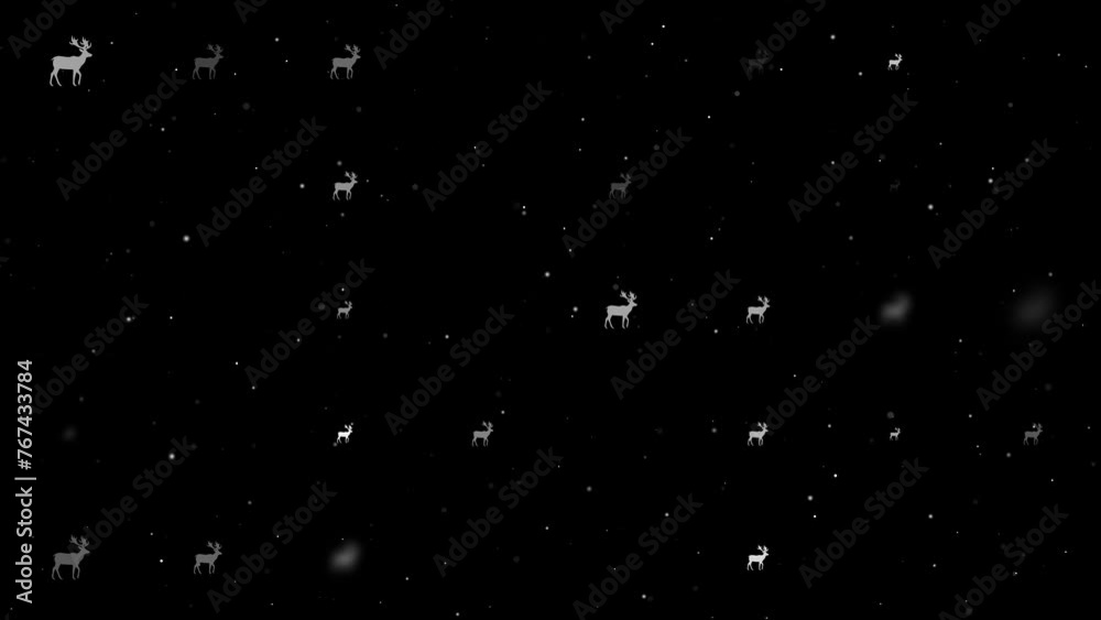 Poster template animation of evenly spaced deer symbols of different sizes and opacity. animation of transp