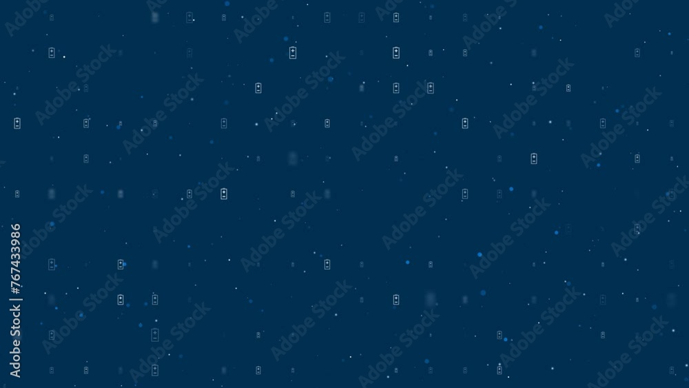 Poster template animation of evenly spaced battery symbols of different sizes and opacity. animation of tra