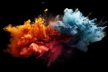 Splash of colored powder on a black background - obrazy, fototapety, plakaty
