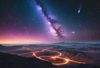 Overlooking the Milky Way Galaxy from a high vantage point on Earth - obrazy, fototapety, plakaty