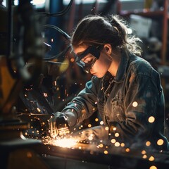 a woman wearing safety goggles and welding glasses