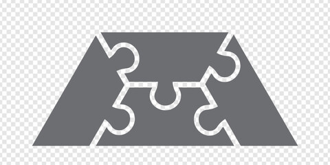 Simple icon puzzles in gray. Simple icon half hexagon puzzle of the three elements and center on transparent background for your web site design, app, UI. EPS10.