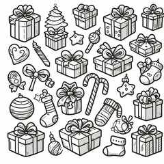 gifts, gift boxes, outline, New Year's gifts
