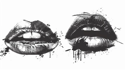 Black and white grange set of female lips stickers, Woman's mouth black. Ai generative - obrazy, fototapety, plakaty