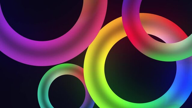 Abstract 3d background with colored volumetric circles. Bright modern cyclical animation.
