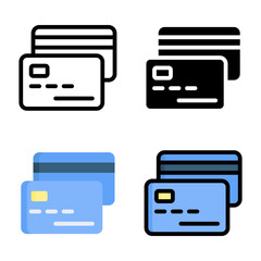 Credit card icon set style collection in line, solid, flat, flat line style on white background