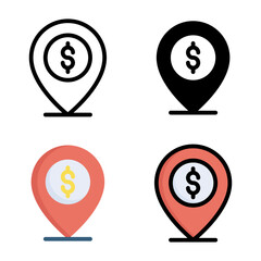 Location icon set style collection in line, solid, flat, flat line style on white background