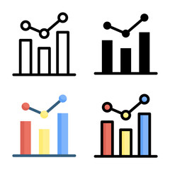 Graph icon set style collection in line, solid, flat, flat line style on white background