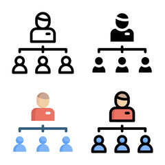 Hierarchy icon set style collection in line, solid, flat, flat line style on white background