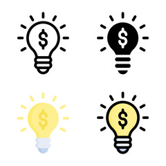 Idea icon set style collection in line, solid, flat, flat line style on white background