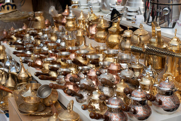 Turkish market, a lot of pepper mill and coffee maker.