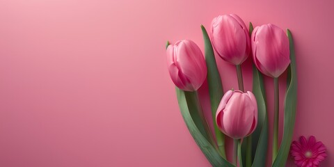 Naklejka premium Beautiful tulips flowers on colorful background.