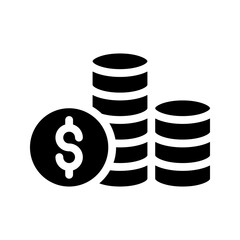 Coin icon in line, solid style on white background