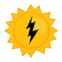 vector illustration sun and lightning or thunder cartoon, solar energy concept