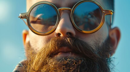 Portrait close up fashionable man bearded wears sunglasses.AI generated image - obrazy, fototapety, plakaty