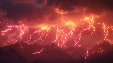 a large group of lightning strikes in the sky above a mountain range in the distance is a dark sky with clouds and lightning.