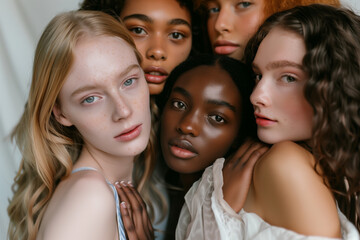 Obraz premium Portrait of a group of beautiful women with natural beauty and glowing smooth skin